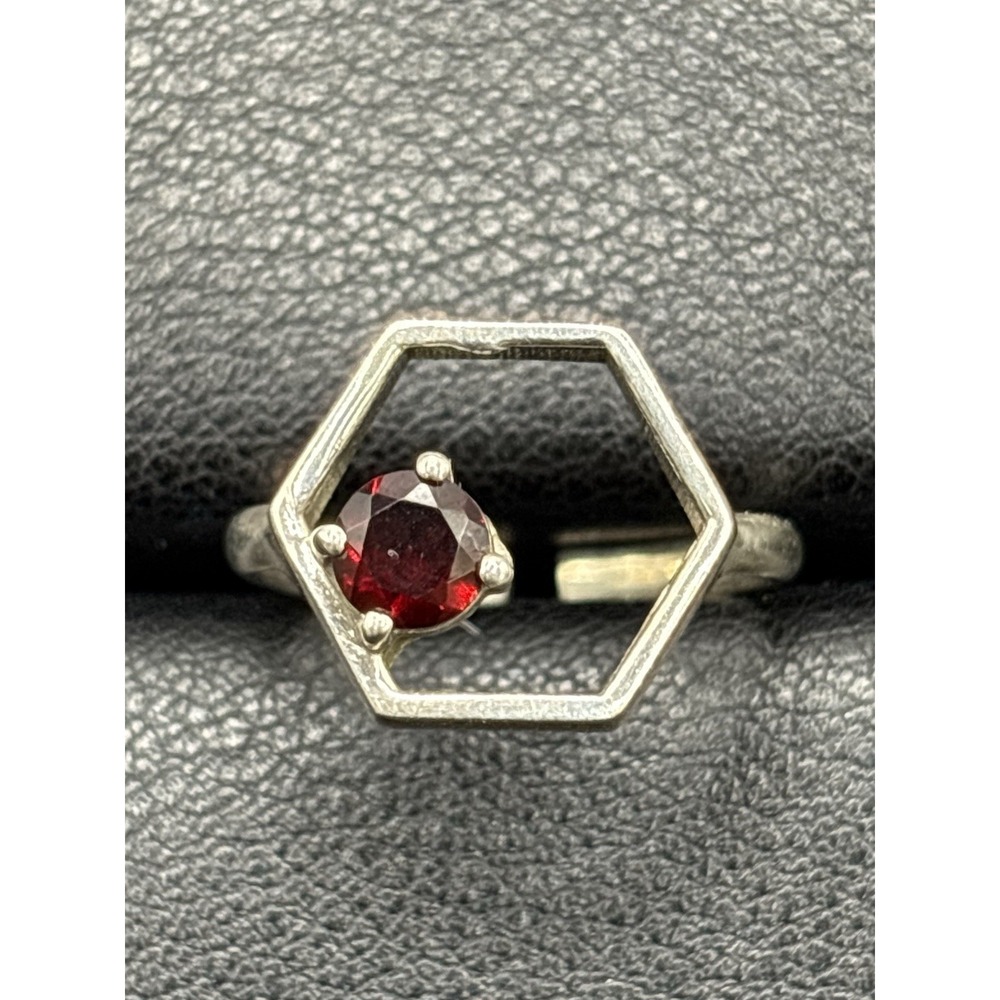 EUC Sterling Silver Genuine Garnet Ring Size 7 Adjustable H3